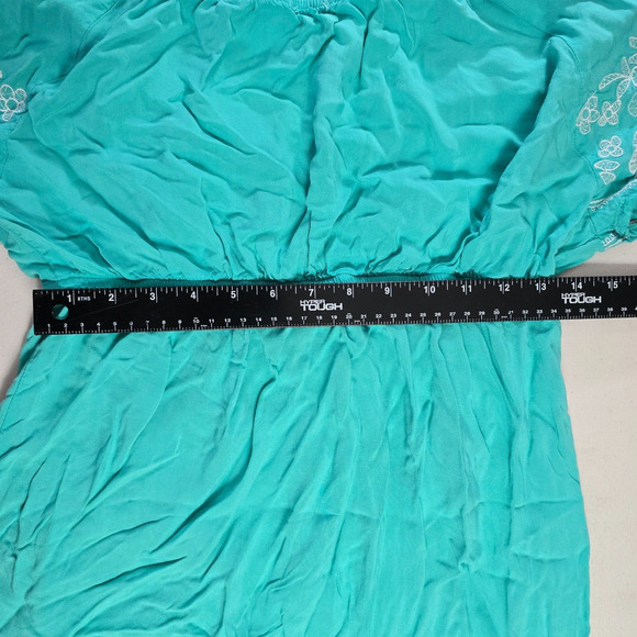 One Clothing Dress Junior's XL Green Mini Fit & Flare Embordering Short Sleeve - Picture 9 of 16